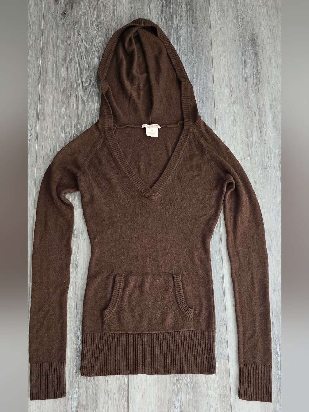 Sweet Romeo Brown Hooded V-Neck Women's Sweater